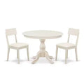 3-Piece Linen White Finish Solid Wood Top - Dining Room Set - Seats 4