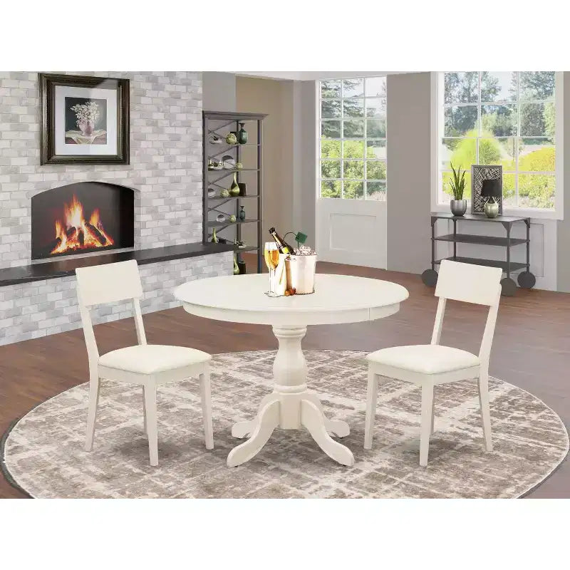Set da pranzo 3 pezzi con piano in legno massello finitura lino bianco - 4 posti