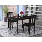 HomeStock Set tavolo da pranzo rettangolare 3 pezzi con piano in legno massello finitura nera e prolunga a farfalla