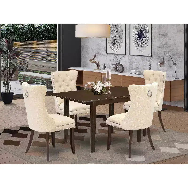 Set da pranzo rettangolare in legno massello finitura mogano a 5 pezzi - 4 posti a sedere