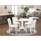 Set Tavolo da Cucina Rotondo 5pz, Tavolo 42" con Alette a Scomparsa e 4 Sedie Parsons - Pelle PU Bianca