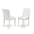 Set Tavolo da Cucina Rotondo 5pz, Tavolo 42" con Alette a Scomparsa e 4 Sedie Parsons - Pelle PU Bianca