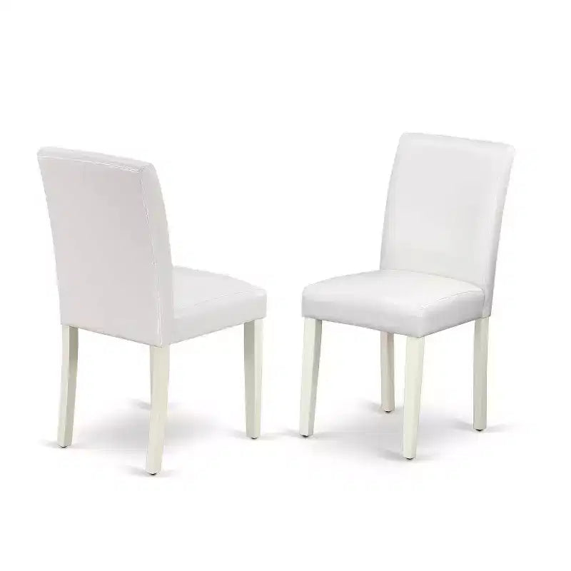 Set Tavolo da Cucina Rotondo 5pz, Tavolo 42" con Alette a Scomparsa e 4 Sedie Parsons - Pelle PU Bianca
