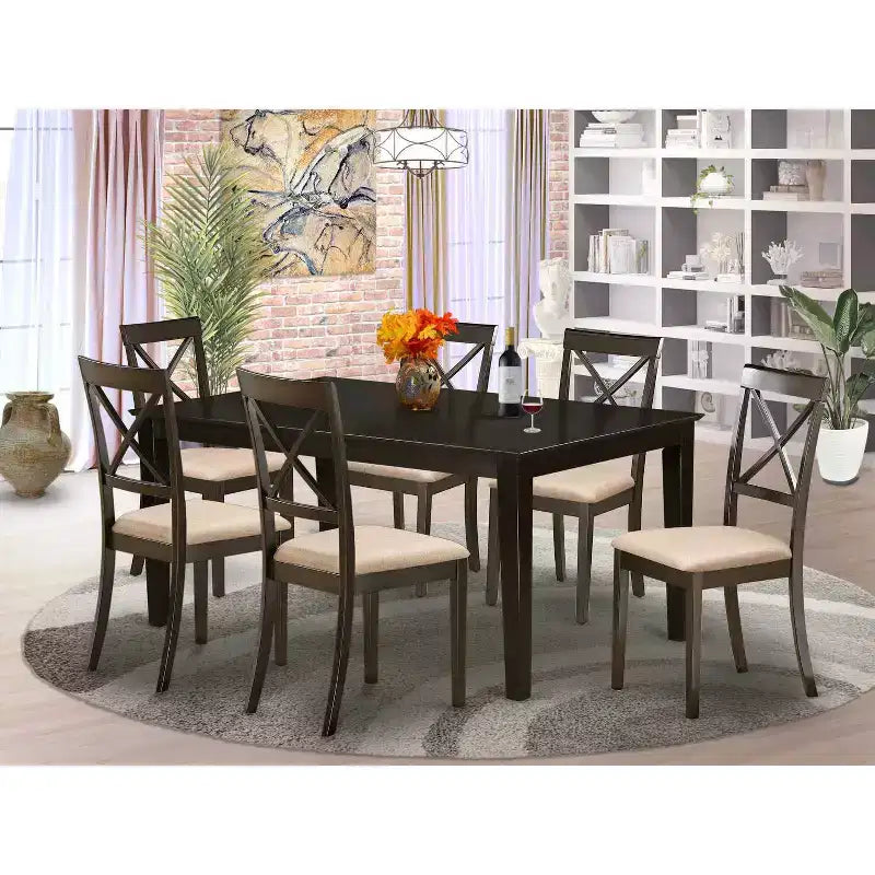 Set da pranzo con tavolo e 6 sedie - Set da cucina in legno massello - Finitura Cappuccino - Tavolo allungabile