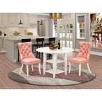 HomeStock Set da Pranzo 3 Pezzi con Tavolo Rotondo Pieghevole e Piano in Legno Massello Finitura Lino Bianco