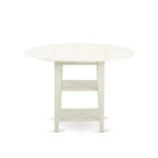 HomeStock Set da Pranzo 3 Pezzi con Tavolo Rotondo Pieghevole e Piano in Legno Massello Finitura Lino Bianco