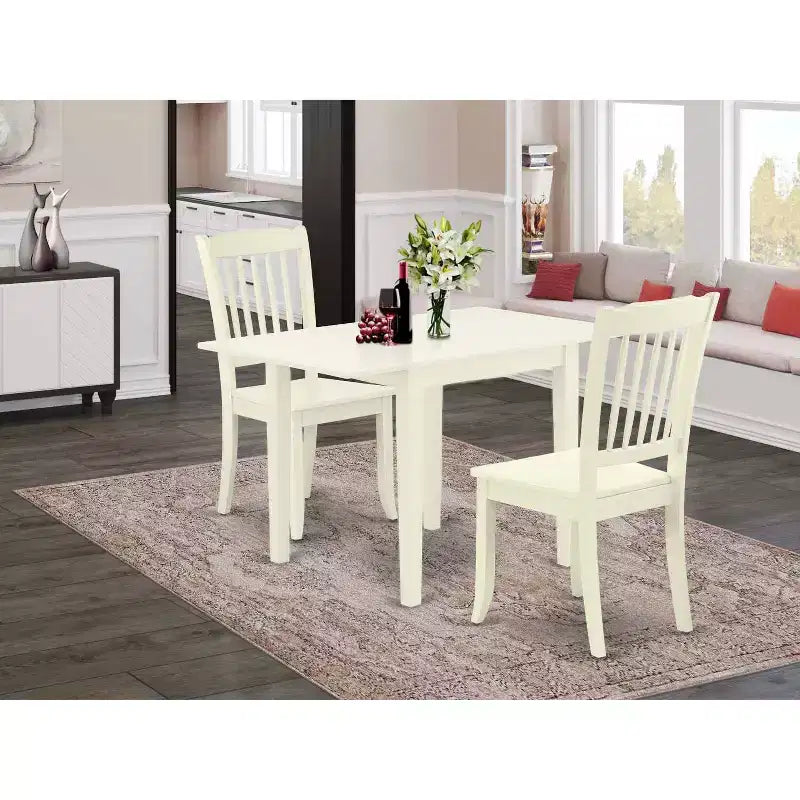HomeStock Set da Pranzo 3 Pezzi con Piano in Legno Massello Finitura Bianco Lino