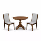 3-Piece Acacia Walnut Finish Solid Wood Top - Dining Room Set with High Back - Seats 4