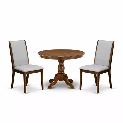 3-Piece Acacia Walnut Finish Solid Wood Top - Dining Room Set with High Back - Seats 4