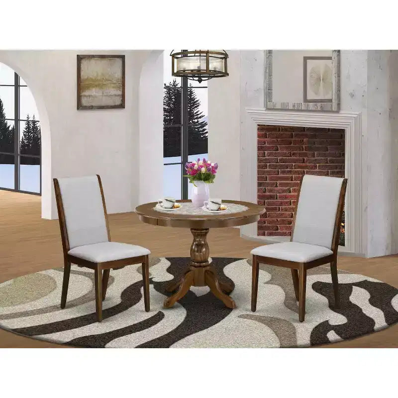 Set da pranzo da 3 pezzi in legno massello con finitura acacia e noce - con schienale alto - 4 posti a sedere