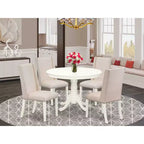 HomeStock Tavolo da pranzo a 5 pezzi con piano in legno massello finitura bianco lino e 4 sedie Parson