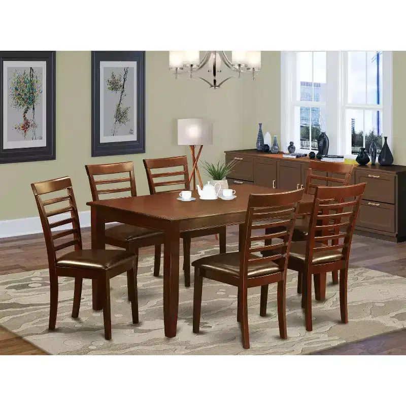 Set Mobili Sala da Pranzo 7 Pezzi Tavolo e Sedie Stile Eclettico Finitura Mogano