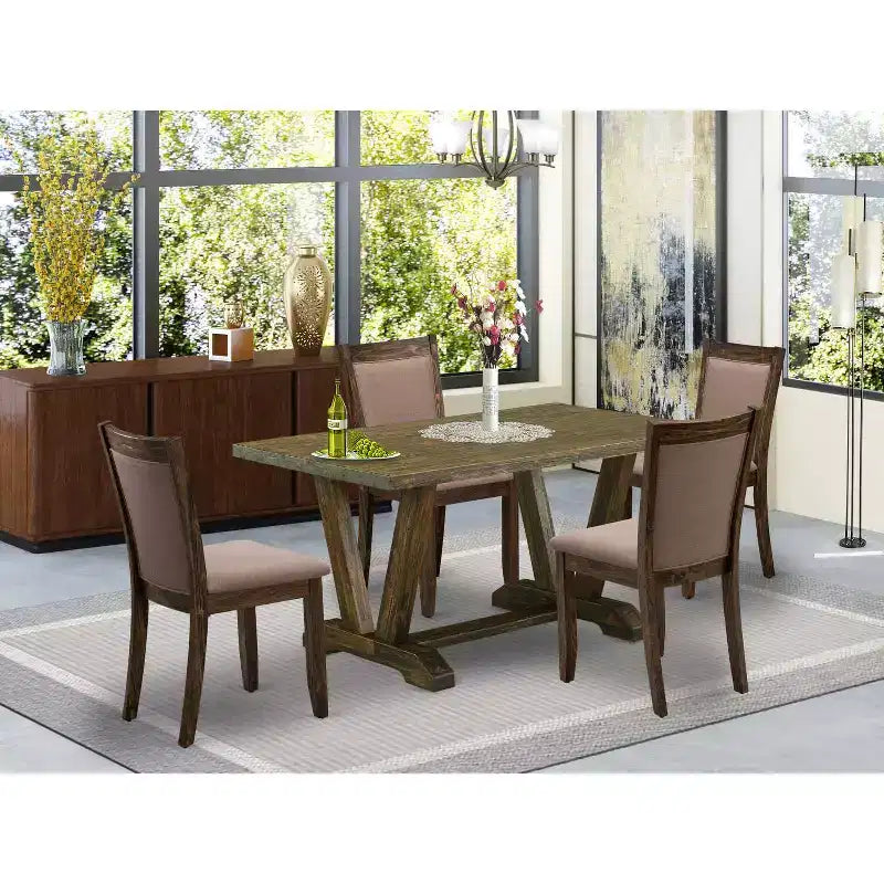 HomeStock Tavolo da pranzo in legno massello con finitura anticata Jacobean a 5 pezzi con 4 sedie Parson