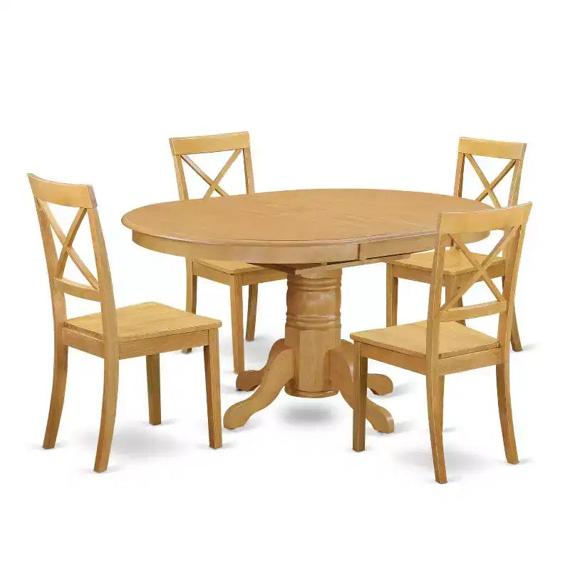 HomeStock 5-Pc Natural Oak Finish Solid Wood Top Dining table with 4 Chairs