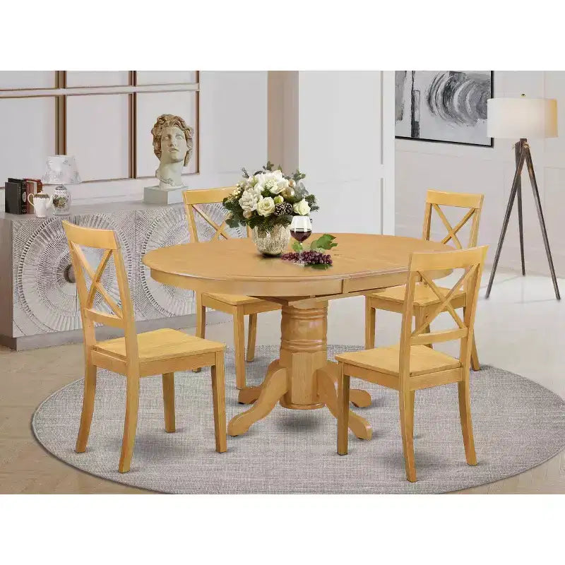 HomeStock Set da pranzo 5 pezzi con tavolo e 4 sedie in legno massello con finitura quercia naturale