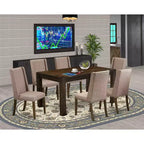 HomeStock Set tavolo da pranzo rettangolare a 7 pezzi in legno massello con finitura Jacobean anticata e 6 sedie Parson