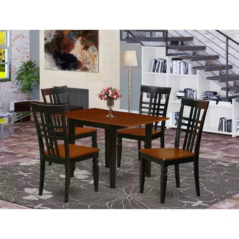 Set da pranzo 5 pezzi in legno massello con finitura nera e color ciliegio - 4 posti