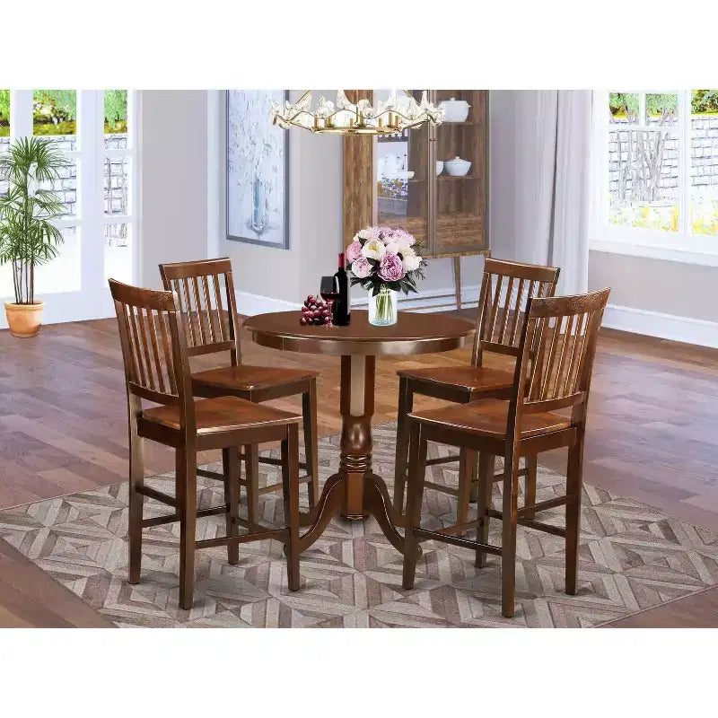 Set da pranzo altezza bancone - Tavolo rotondo 5 pezzi e 4 sedie - Set da cucina moderno