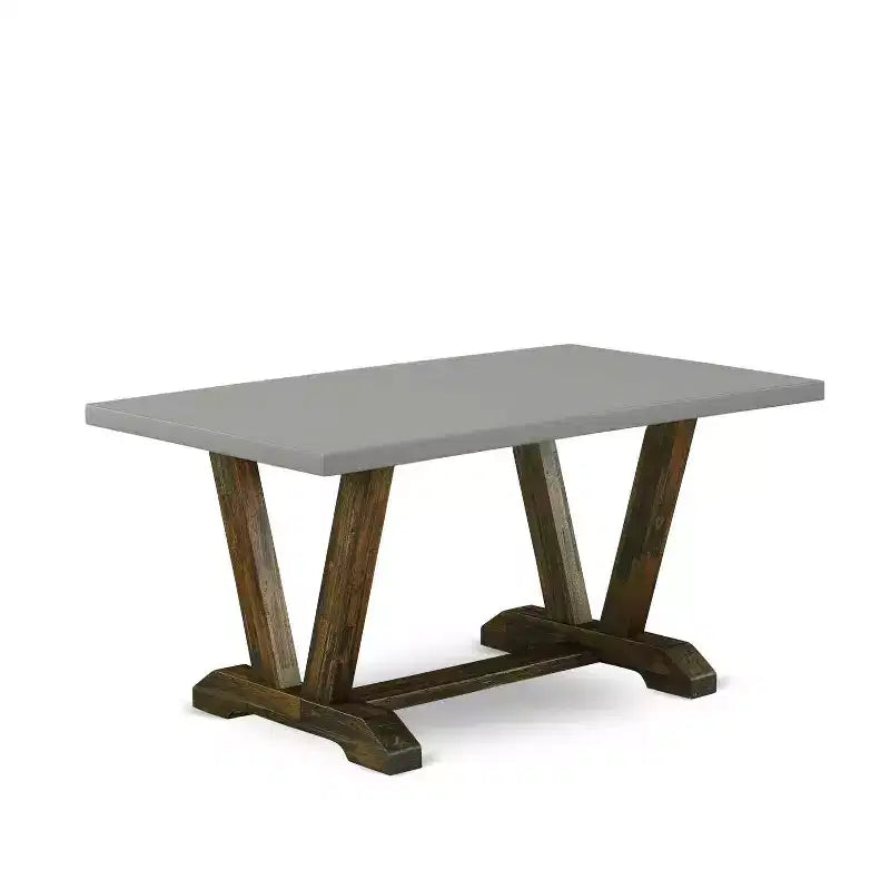 HomeStock Tavolo da Pranzo Rettangolare 6 pz con Finitura Jacobeana Anticata, Piano in Legno Massello, 1 Panca, 4 Sedie