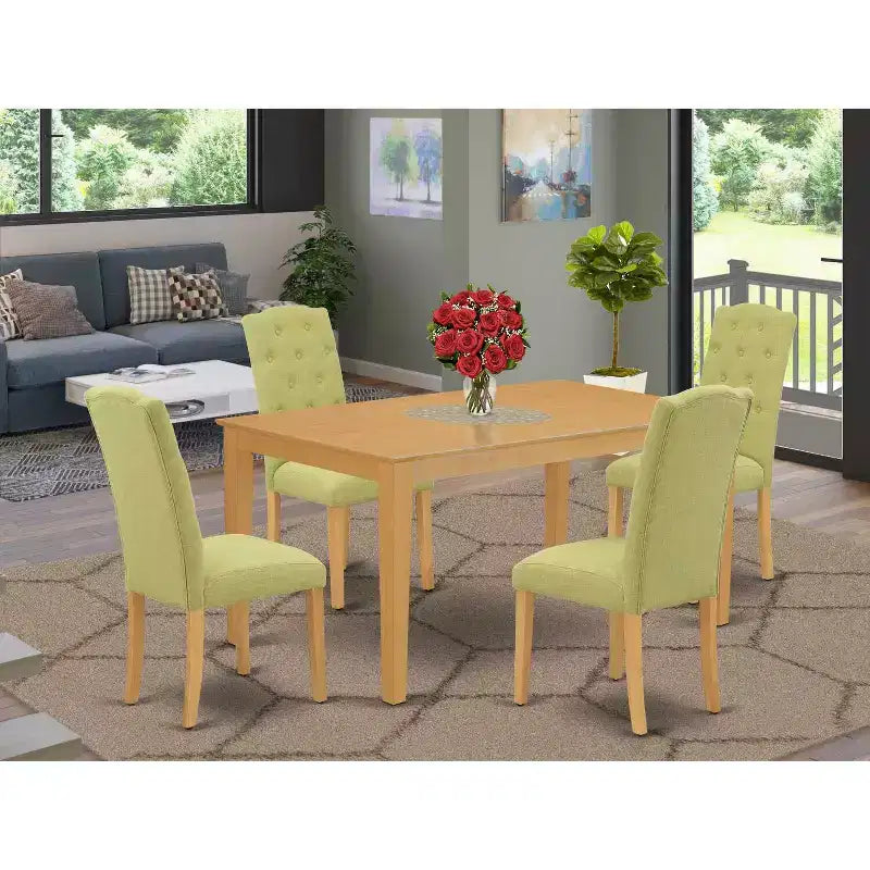 HomeStock Set da Pranzo Rettangolare da 5 Pezzi con Piano in Legno Massello Finitura Rovere Naturale - 4 Posti
