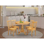 Tavolo da pranzo HomeStock con piano rotondo in legno massello e 4 sedie, finitura rovere naturale, 5 pezzi
