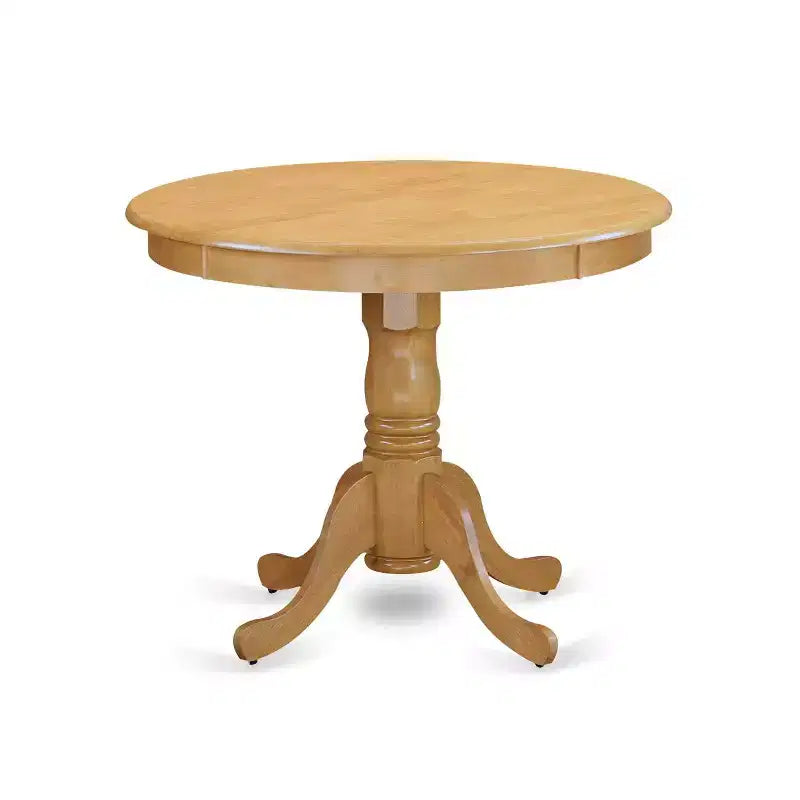 Tavolo da pranzo HomeStock con piano rotondo in legno massello e 4 sedie, finitura rovere naturale, 5 pezzi