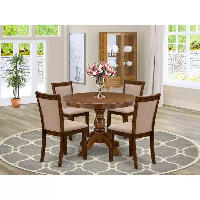 HomeStock Tavolo da pranzo a 5 pezzi con piano in legno massello nero sabbiato e 4 sedie