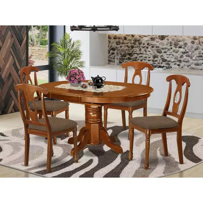 Set da Pranzo 5 Pezzi - Tavolo Ovale con Allunga a Farfalla e 4 Sedie da Cucina - Finitura Marrone Sella