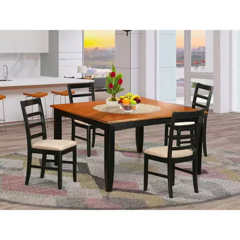 HomeStock Set Tavolo da Pranzo Quadrato 5 Pezzi con Top in Legno Massello Finitura Nera e 4 Sedie