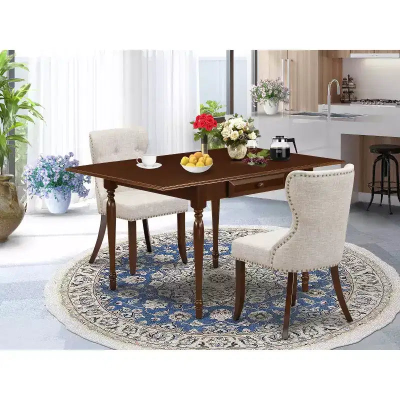 Set da tavolo da pranzo a 3 pezzi HomeStock in legno massello con finitura mogano