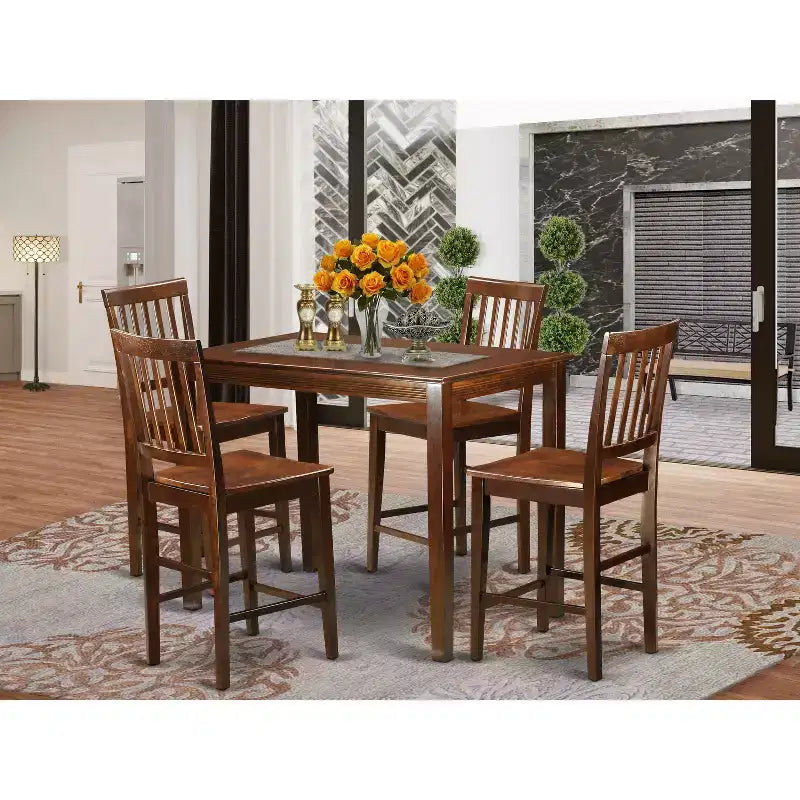 HomeStock Set da pranzo in 5 pezzi con ripiano in legno massello finitura mogano - Posti a sedere per 4 persone