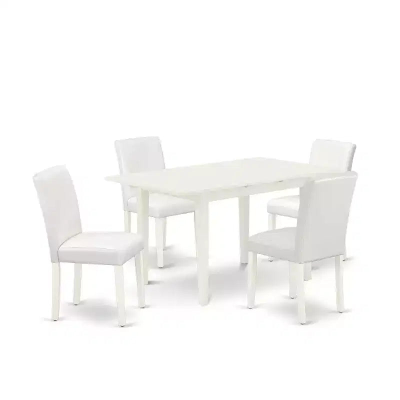 HomeStock 5-Pc Linen White Finish Solid Wood Top-Rectangular Upholstered Dining Room Set with Butterfly Leaf-Seats 4
