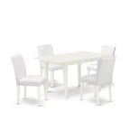 HomeStock 5-Pc Linen White Finish Solid Wood Top-Rectangular Upholstered Dining Room Set with Butterfly Leaf-Seats 4