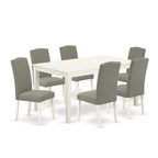 HomeStock 7-Piece Rectangle Linen White Finish Solid Wood Top Dining Table with 6 Parson-Chairs