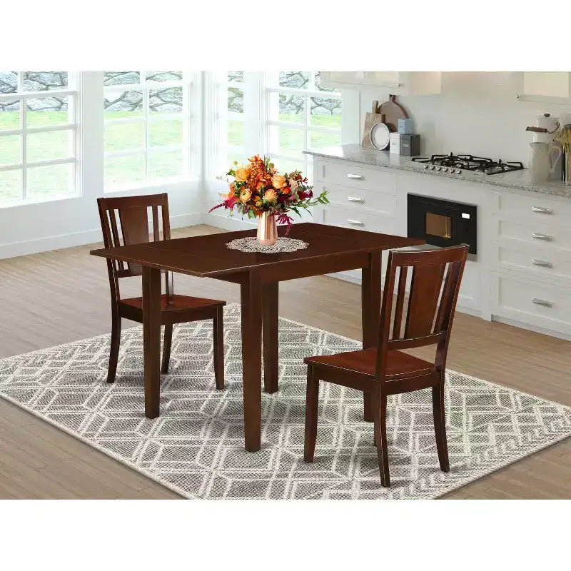 Set Tavolo da Pranzo a 3 Pezzi con Piano in Legno Massello Finitura Mogano HomeStock