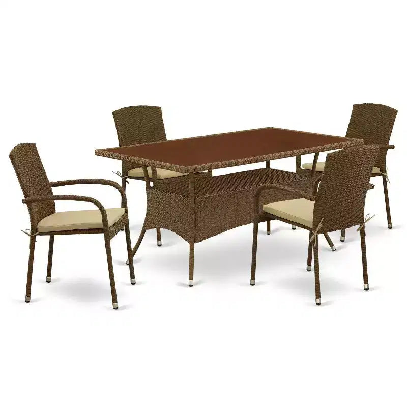 HomeStock 5-Piece Natural Oak Finish Solid Wood Top Dining table with 4-Chairs