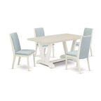 HomeStock 5-Piece Natural Oak Finish Solid Wood Top Dining Table with 4 Parson Chair