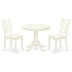 HomeStock 3-Pc Linen White Finish Solid Wood Top-Round Dining Room Set Seats-4