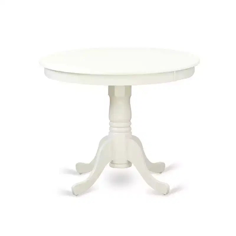 HomeStock Set da Pranzo Rotondo in Legno Massello Finitura Bianco Lino, 3 Pezzi, 4 Posti
