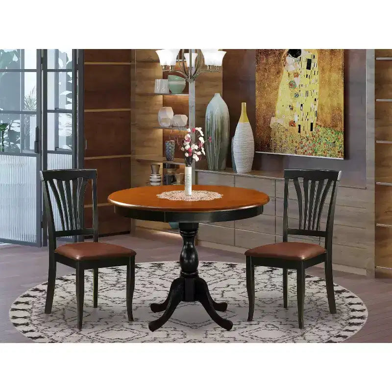 HomeStock Set sala da pranzo 3 pezzi con ripiano in legno massello finitura nera e ciliegio - 4 posti