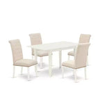 HomeStock 5-Pc Linen White Finish Solid Wood Top - Rectangular Button Tufted Dining Room Set with Butterfly Leaf - Seats 4