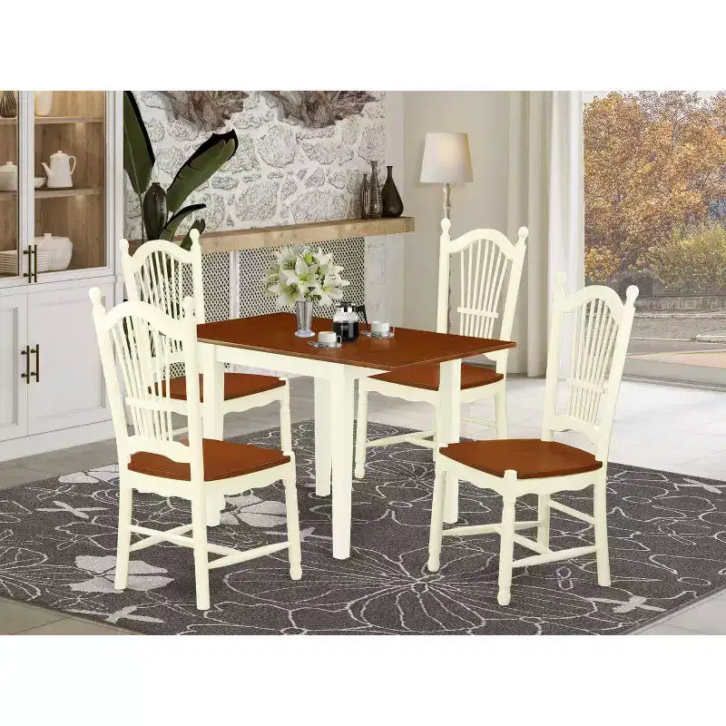 HomeStock Set da pranzo 5 pezzi con piano in legno massello color latticello e ciliegio - Posti a sedere per 4 persone