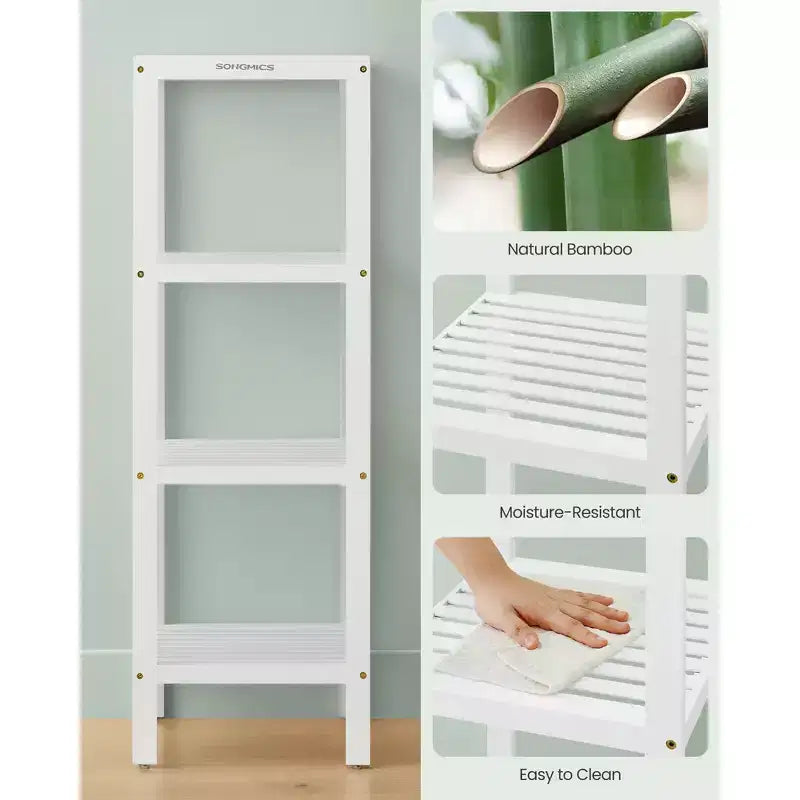 Scaffale a 4 ripiani in bambù, mobile portaoggetti alto 98 cm, ingombro salvaspazio 33x33 cm, 4 ripiani regolabili, per bagno, cucina, balcone