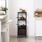 Scaffale a 4 ripiani in bambù, mobile portaoggetti alto 98 cm, ingombro salvaspazio 33x33 cm, 4 ripiani regolabili, per bagno, cucina, balcone
