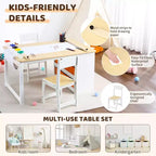 Tavolo e Sedia da Disegno per Bambini 4 in 1, Scrivania Artigianale per Bambini con Ampio Spazio per l'Organizzazione e Organizer Portatile per Materiali Artistici, Tavolo da Disegno, Attività e Studio per Bambini