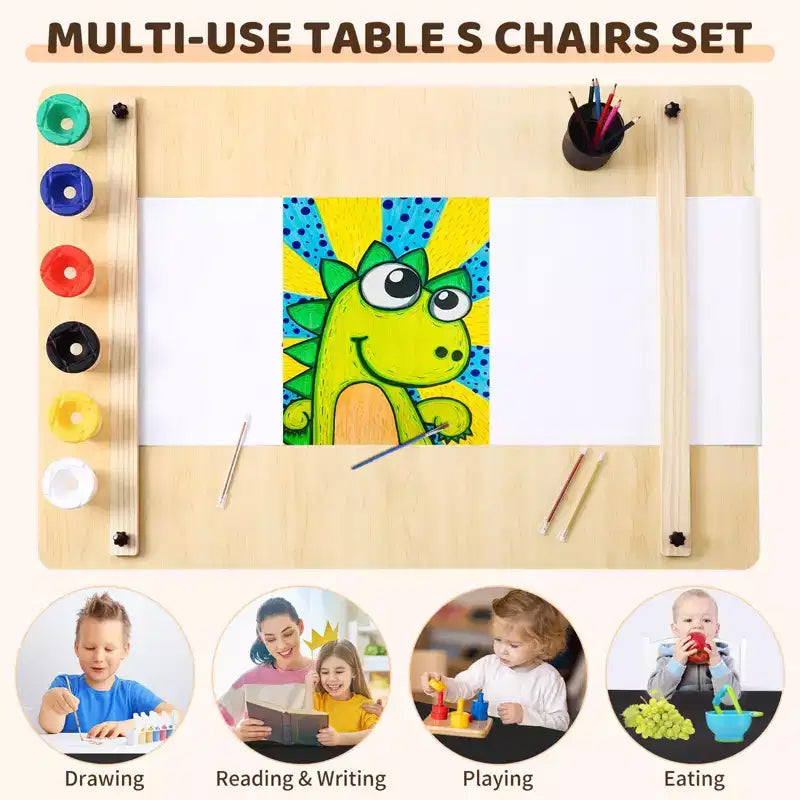 Tavolo e Sedia da Disegno per Bambini 4 in 1, Scrivania Artigianale per Bambini con Ampio Spazio per l'Organizzazione e Organizer Portatile per Materiali Artistici, Tavolo da Disegno, Attività e Studio per Bambini