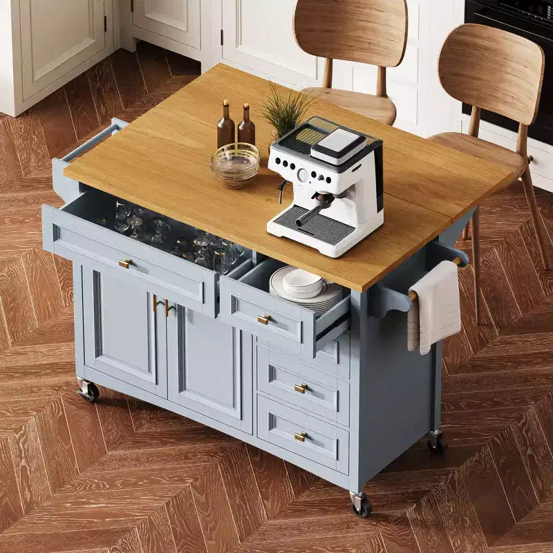 Isola da cucina Zeus & Ruta 52'' con texture goffrata, portaspezie, anta a ribalta e ripiano regolabile