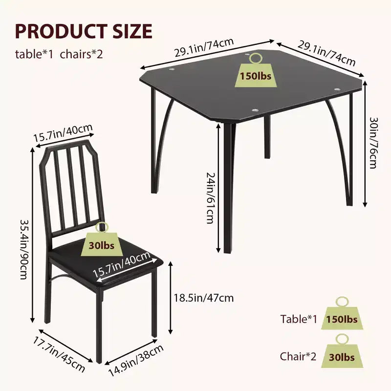 Set di 2 sedie per tavolo da cucina, Set tavolo da pranzo, Sedili imbottiti confortevoli, Set tavolo da cucina rettangolare, per piccoli spazi, casa, cucina