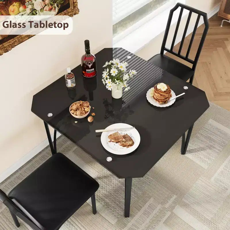 Set di 2 sedie per tavolo da cucina, Set tavolo da pranzo, Sedili imbottiti confortevoli, Set tavolo da cucina rettangolare, per piccoli spazi, casa, cucina