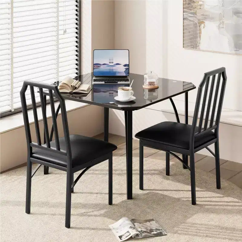 Set di 2 sedie per tavolo da cucina, Set tavolo da pranzo, Sedili imbottiti confortevoli, Set tavolo da cucina rettangolare, per piccoli spazi, casa, cucina
